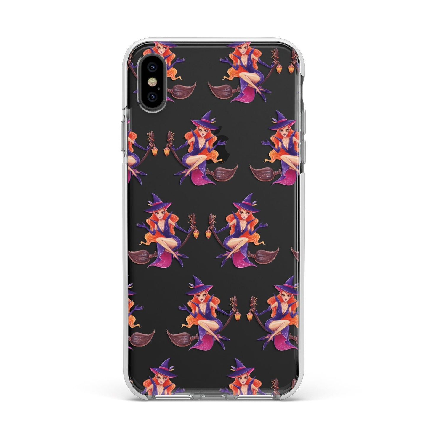 Halloween Witch Apple iPhone Xs Max Impact Case White Edge on Black Phone