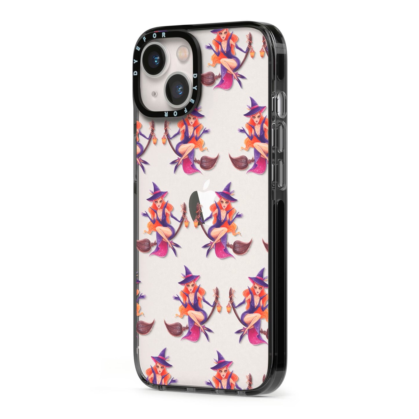 Halloween Witch iPhone 13 Black Impact Case Side Angle on Silver phone