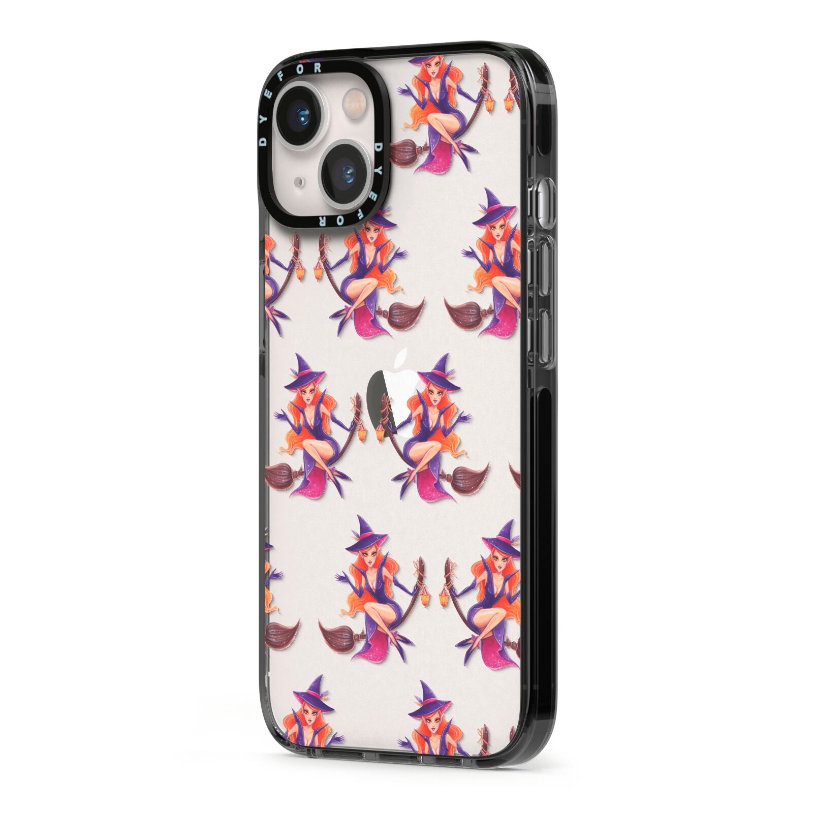 Halloween Witch iPhone 13 Black Impact Case Side Angle on Silver phone