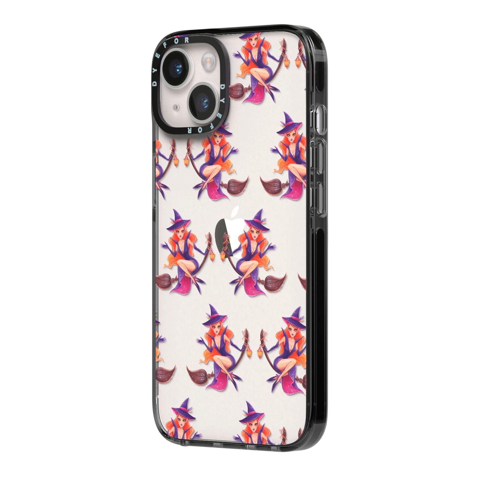 Halloween Witch iPhone 14 Black Impact Case Side Angle on Silver phone