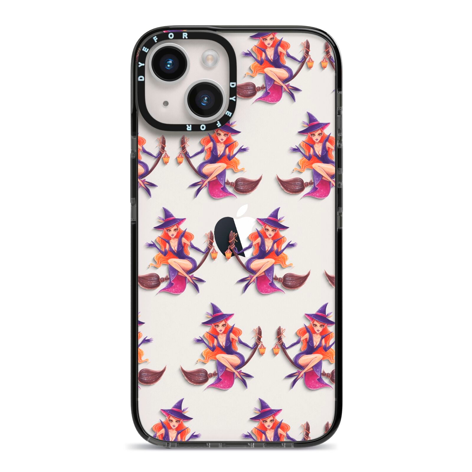 Halloween Witch iPhone 14 Black Impact Case on Silver phone