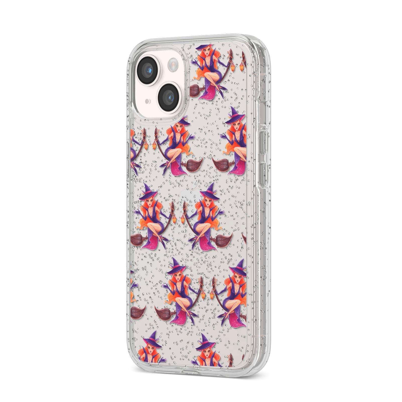 Halloween Witch iPhone 14 Glitter Tough Case Starlight Angled Image