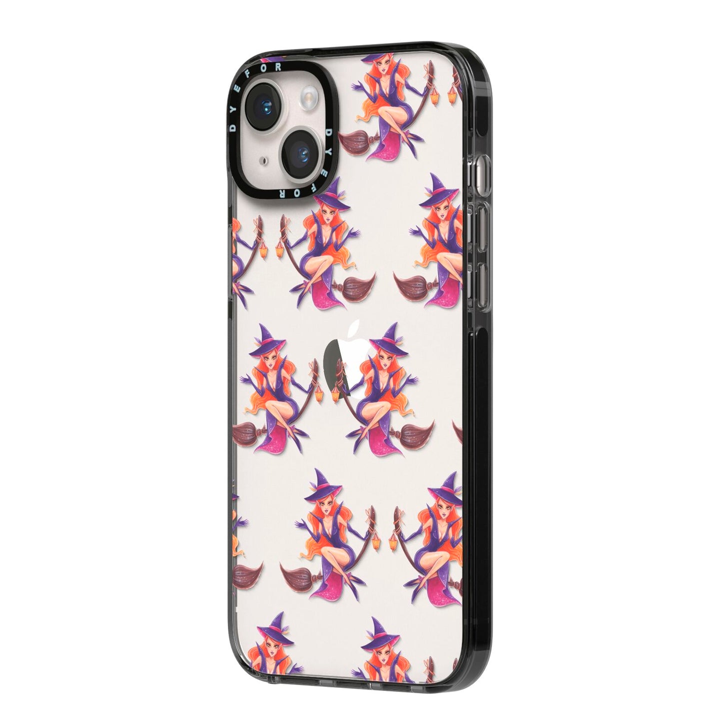 Halloween Witch iPhone 14 Plus Black Impact Case Side Angle on Silver phone