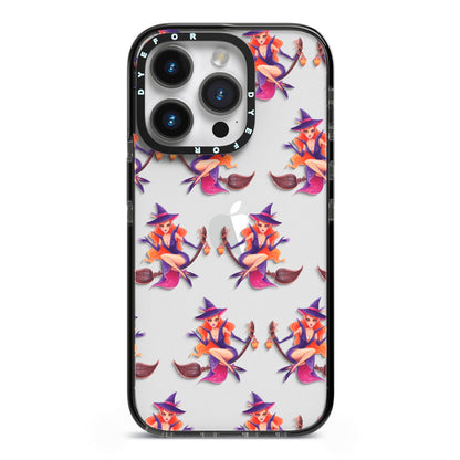Halloween Witch iPhone 14 Pro Black Impact Case on Silver phone