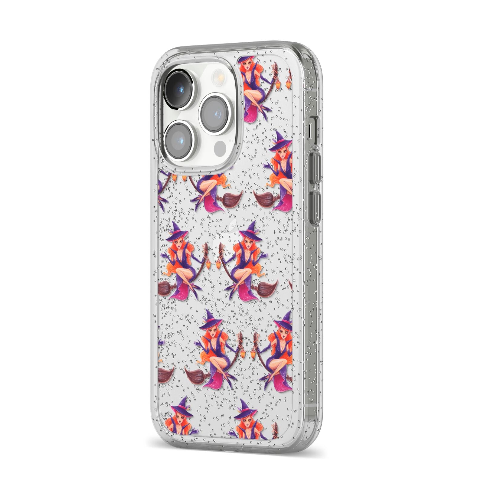 Halloween Witch iPhone 14 Pro Glitter Tough Case Silver Angled Image