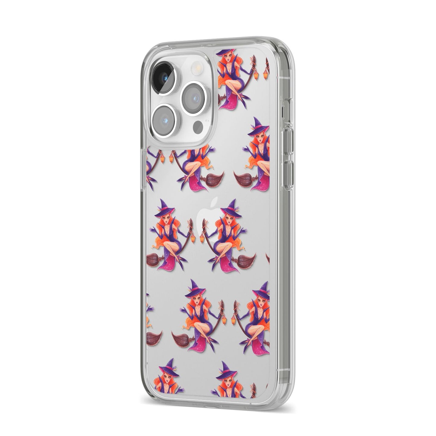 Halloween Witch iPhone 14 Pro Max Clear Tough Case Silver Angled Image