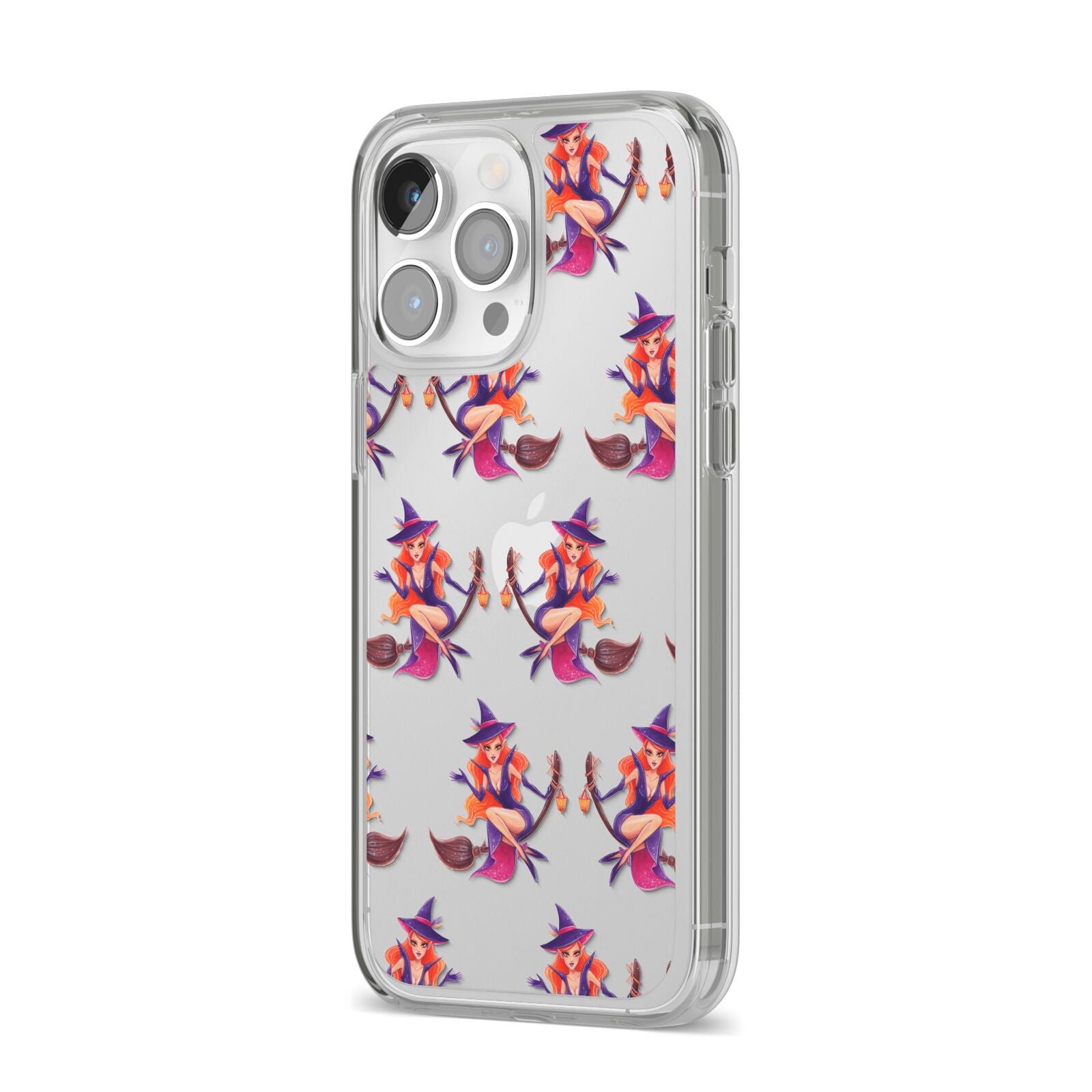 Halloween Witch iPhone 14 Pro Max Clear Tough Case Silver Angled Image