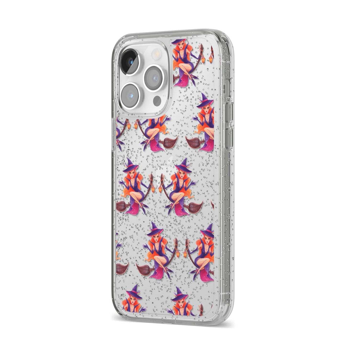Halloween Witch iPhone 14 Pro Max Glitter Tough Case Silver Angled Image