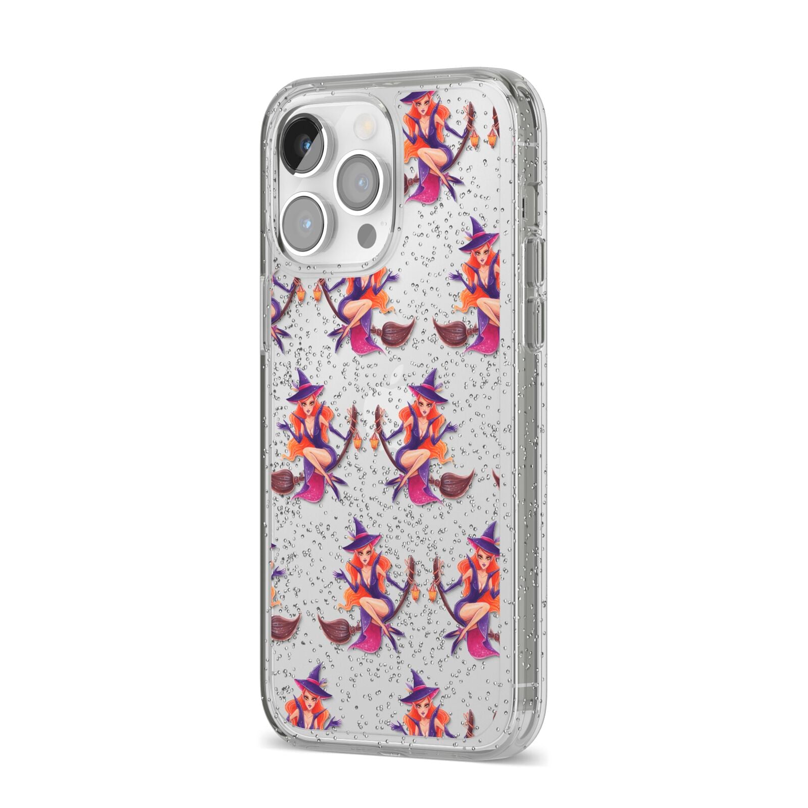 Halloween Witch iPhone 14 Pro Max Glitter Tough Case Silver Angled Image