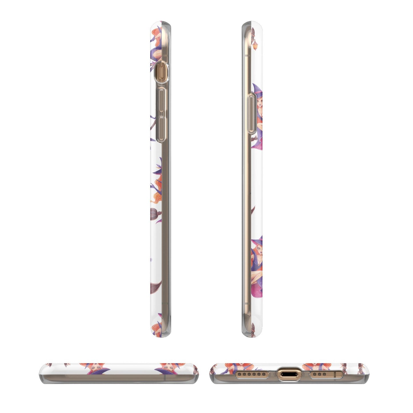 Halloween Witch iPhone XS 3D Tough Case in Gold Angled Images