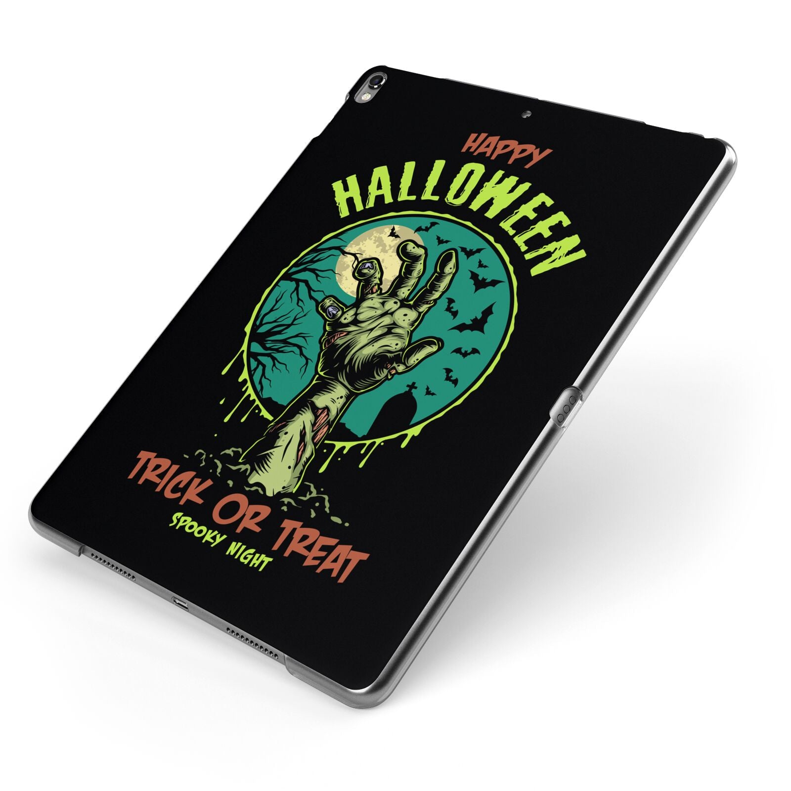 Halloween Zombie Hand Apple iPad Case on Grey iPad Side View