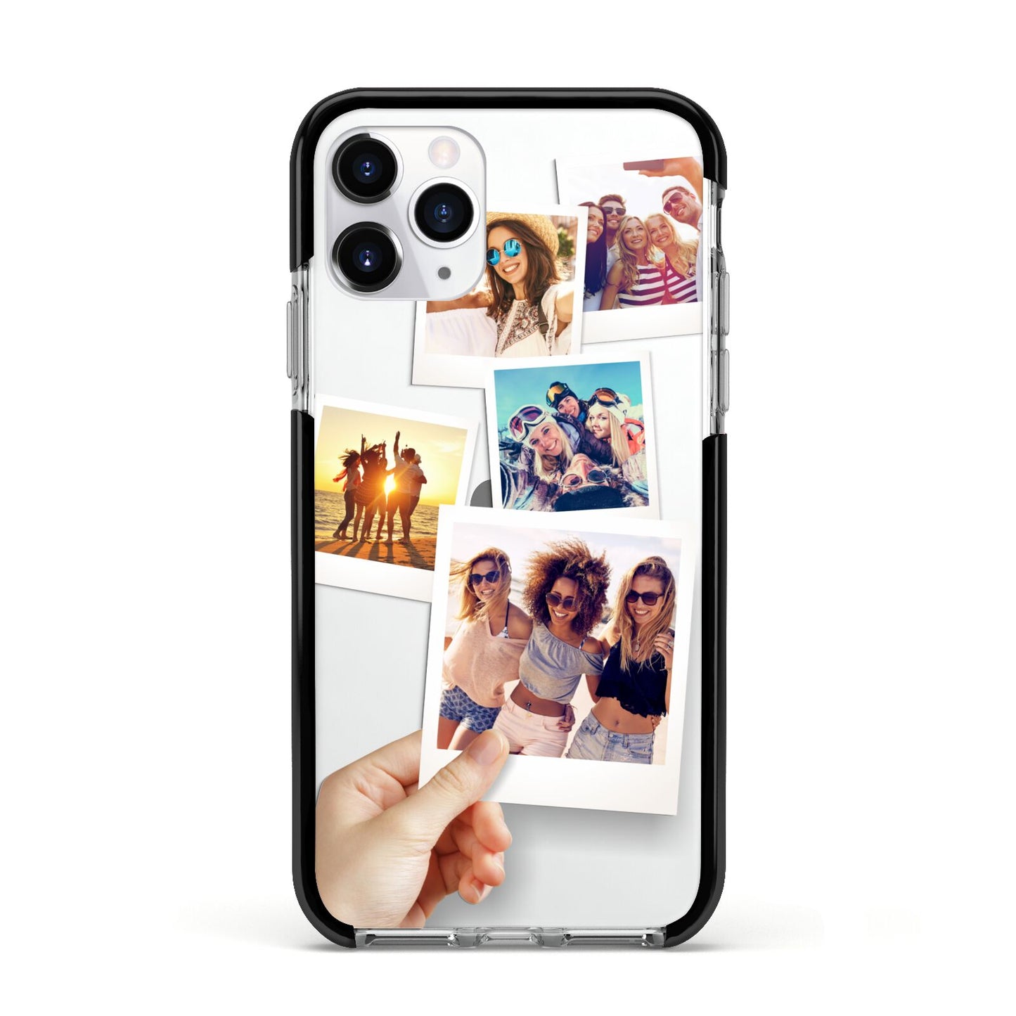 Hand Holding Photo Montage Upload Apple iPhone 11 Pro in Silver with Black Impact Case