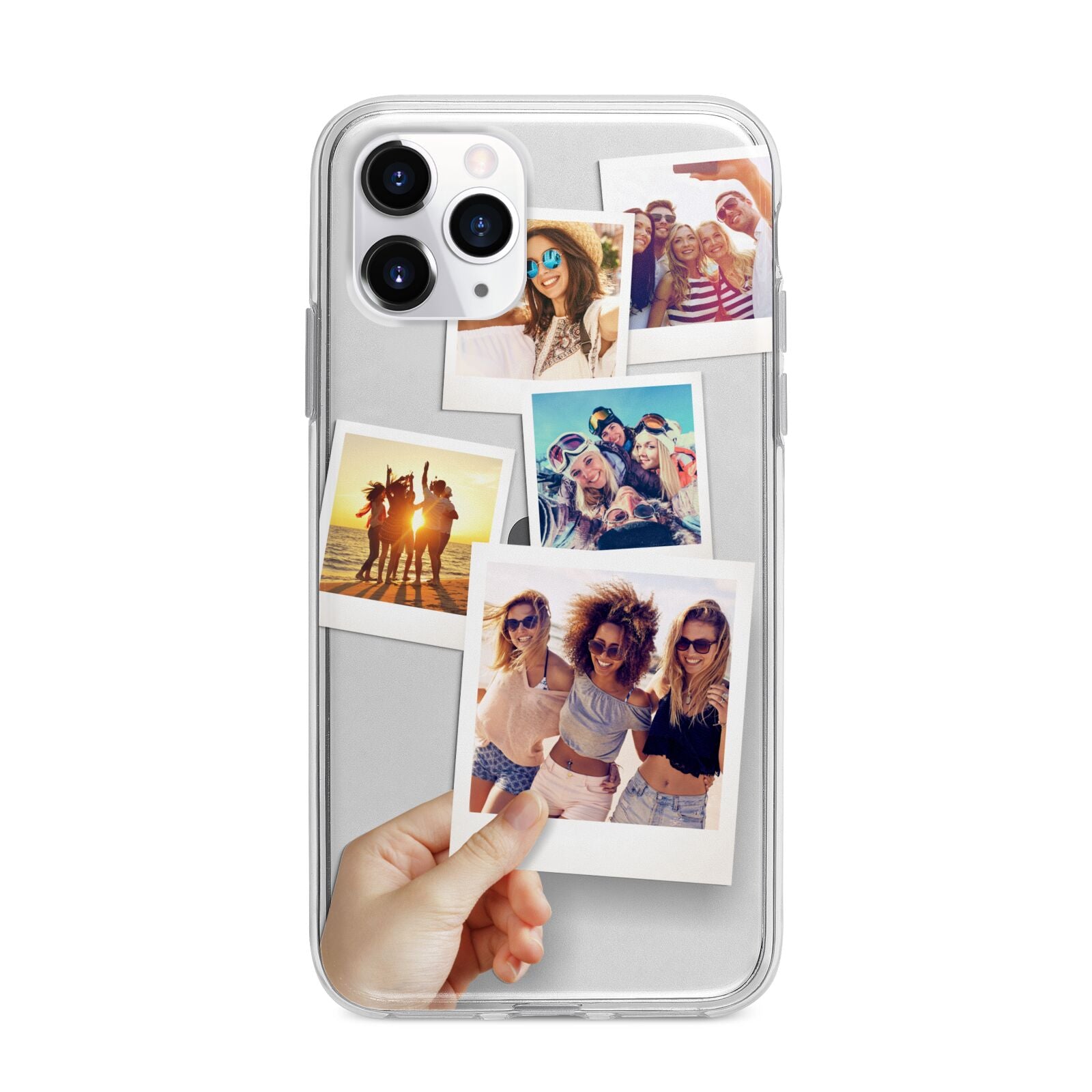 Hand Holding Photo Montage Upload Apple iPhone 11 Pro in Silver with Bumper Case