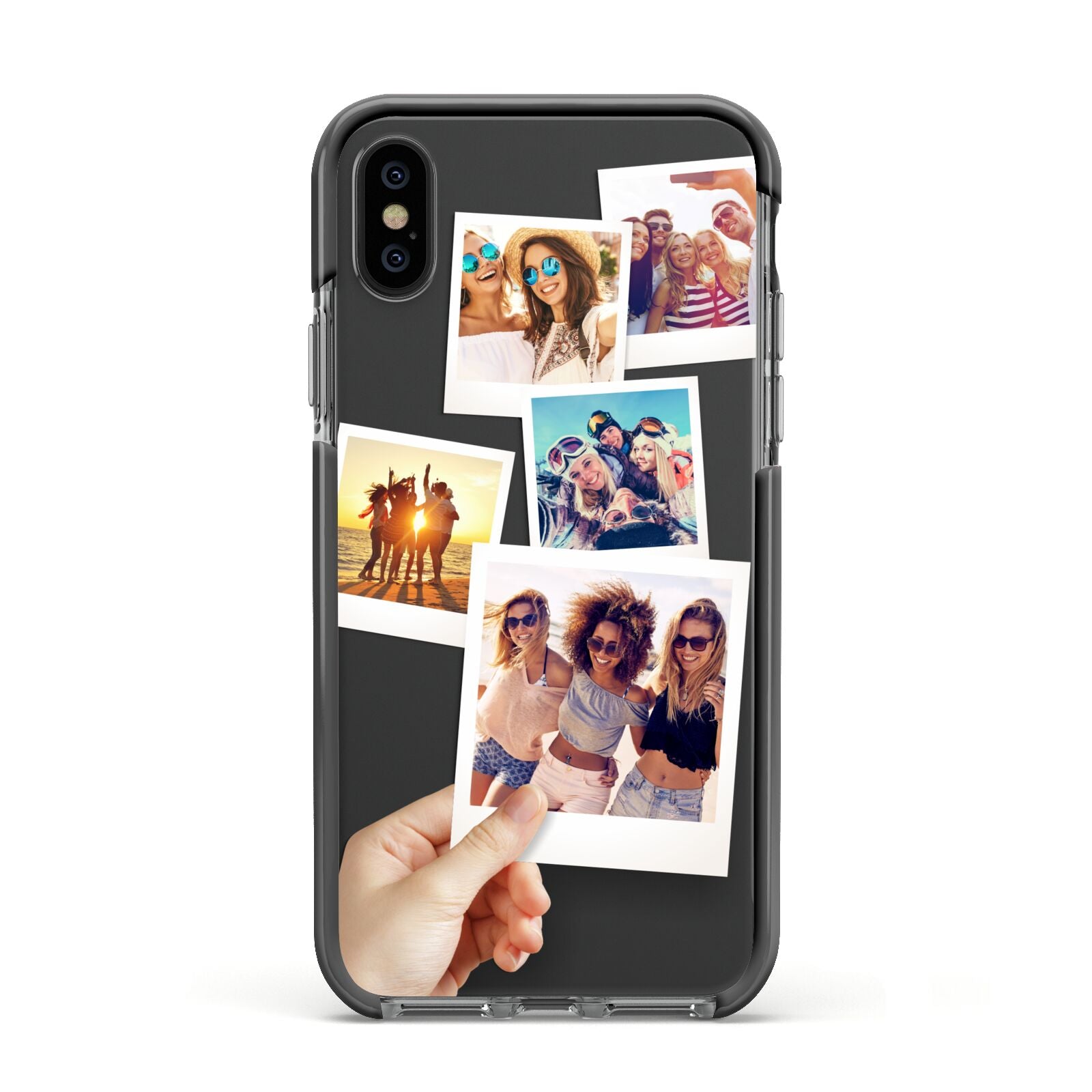 Hand Holding Photo Montage Upload Apple iPhone Xs Impact Case Black Edge on Black Phone