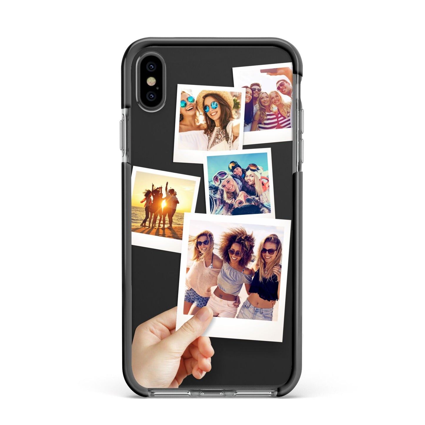 Hand Holding Photo Montage Upload Apple iPhone Xs Max Impact Case Black Edge on Black Phone