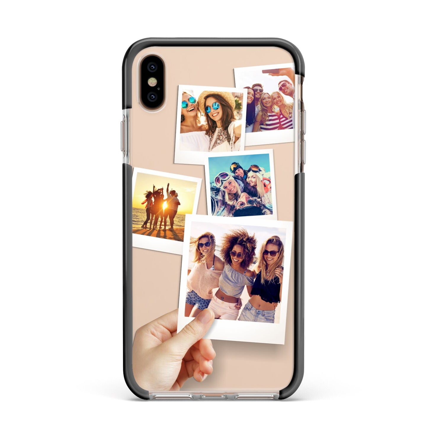 Hand Holding Photo Montage Upload Apple iPhone Xs Max Impact Case Black Edge on Gold Phone
