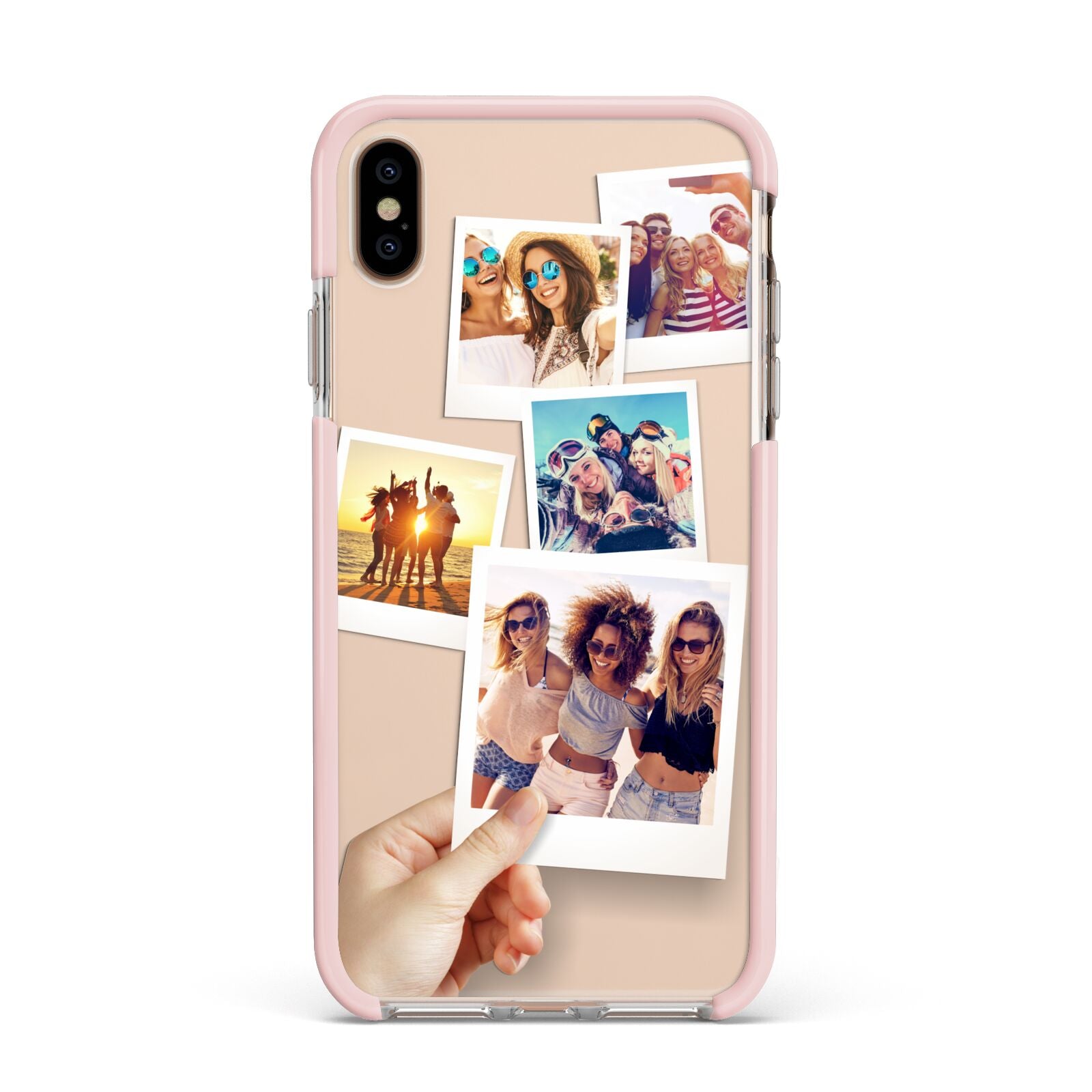 Hand Holding Photo Montage Upload Apple iPhone Xs Max Impact Case Pink Edge on Gold Phone