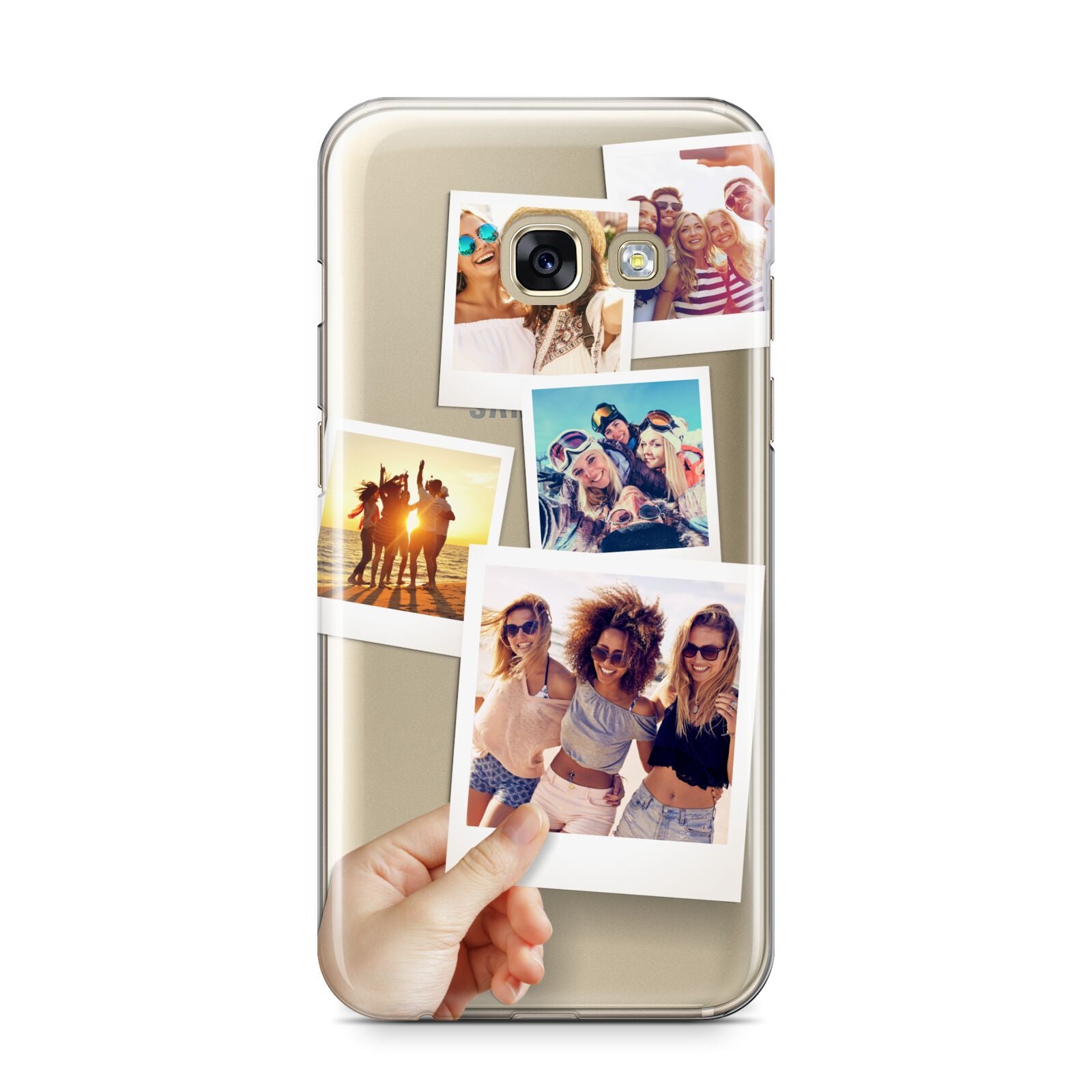 Hand Holding Photo Montage Upload Samsung Galaxy A3 2017 Case on gold phone