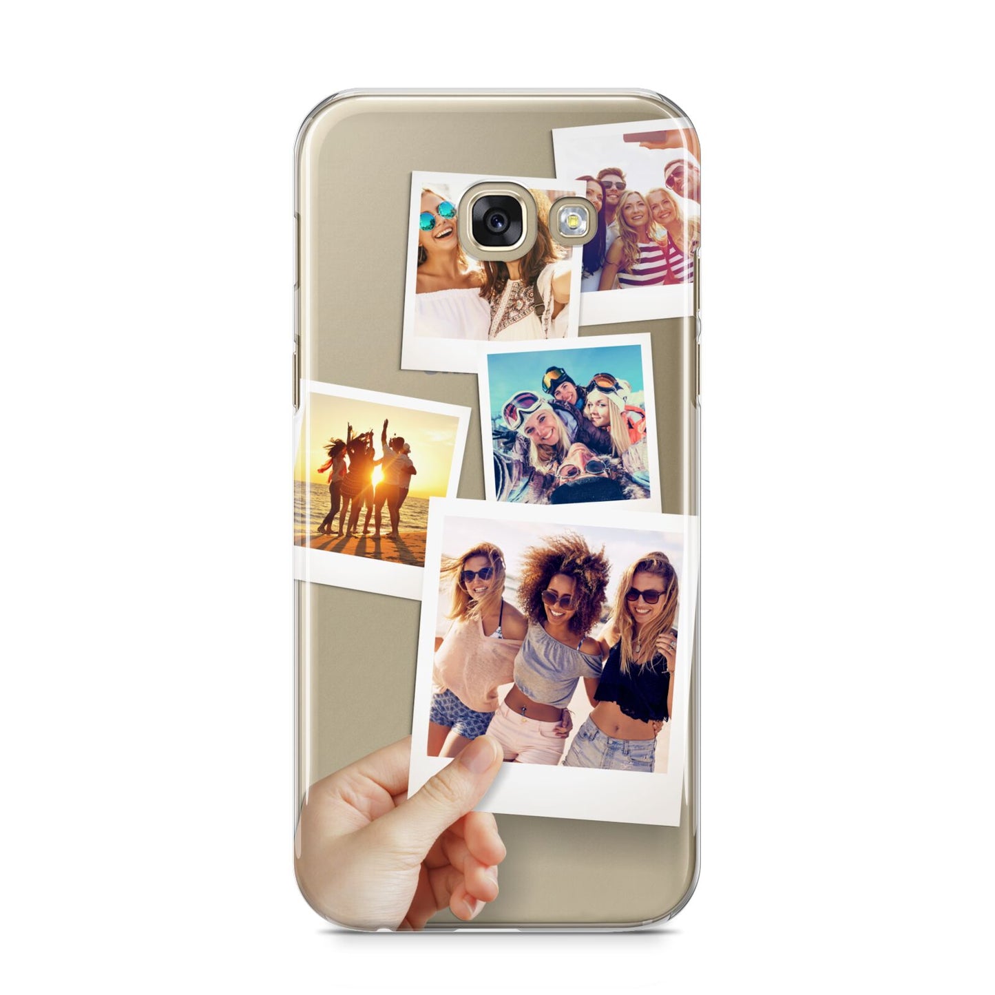 Hand Holding Photo Montage Upload Samsung Galaxy A5 2017 Case on gold phone