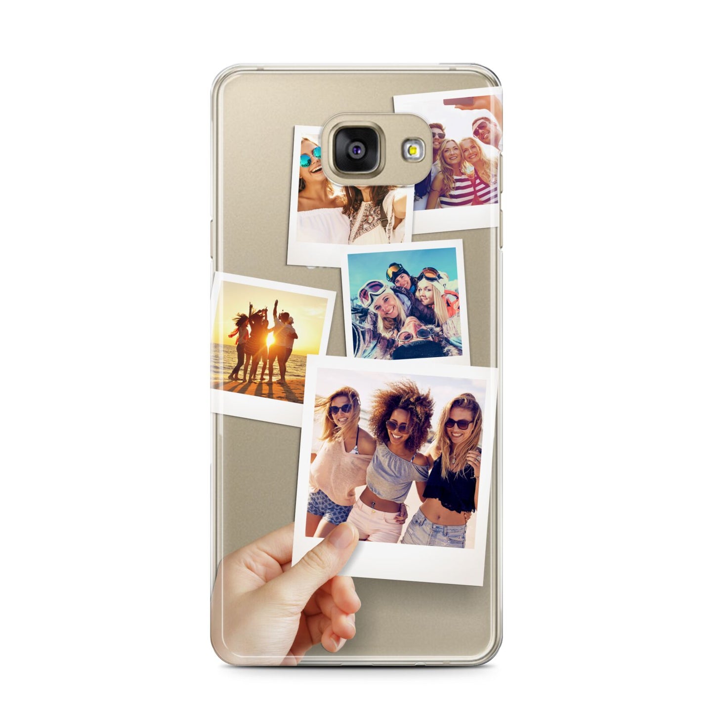 Hand Holding Photo Montage Upload Samsung Galaxy A7 2016 Case on gold phone