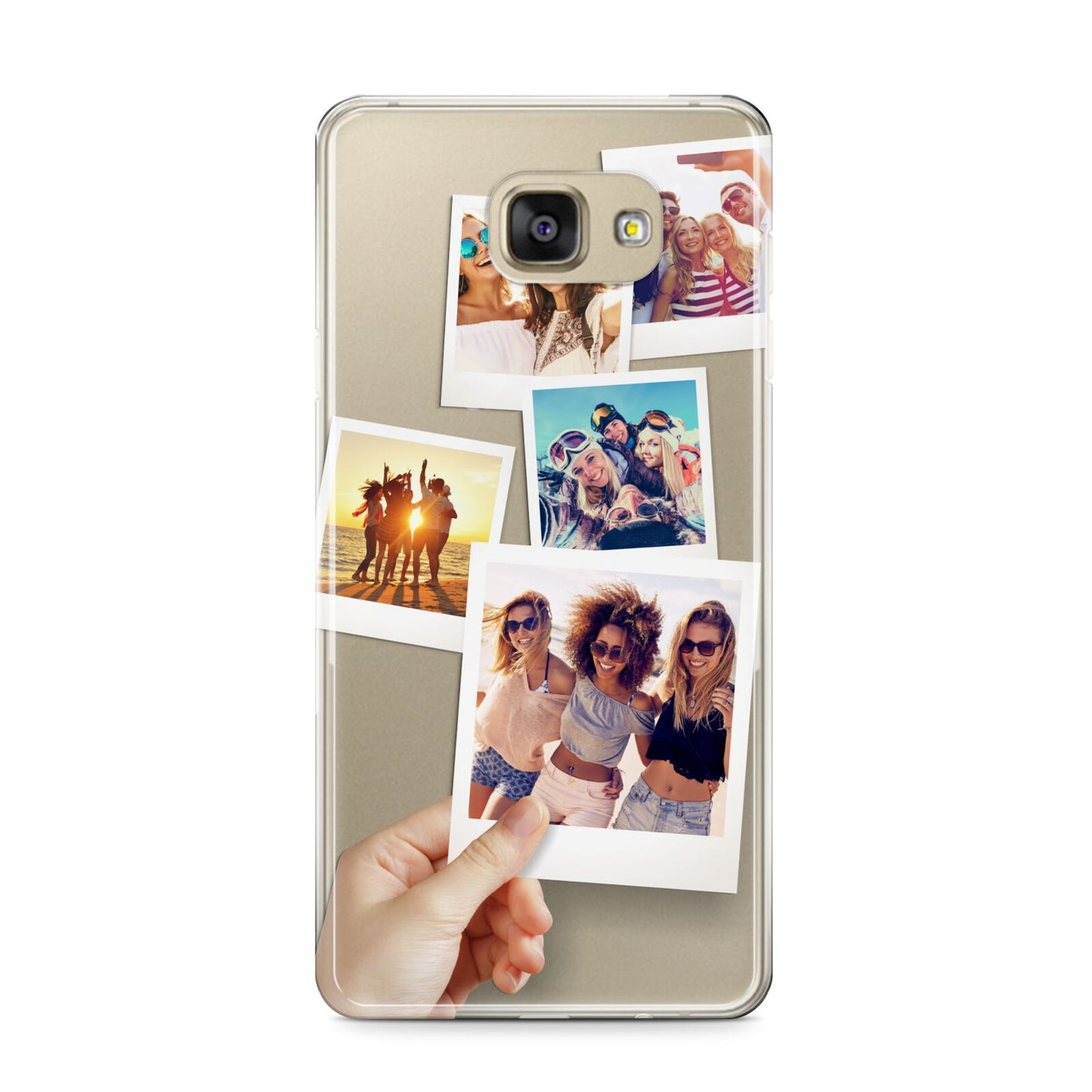 Hand Holding Photo Montage Upload Samsung Galaxy A9 2016 Case on gold phone