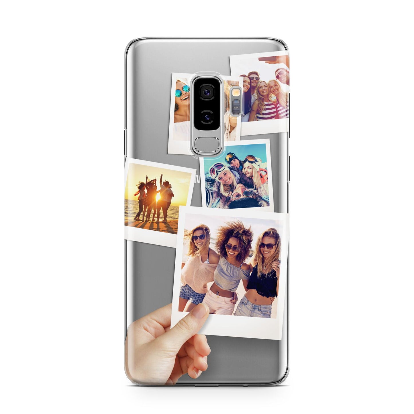 Hand Holding Photo Montage Upload Samsung Galaxy S9 Plus Case on Silver phone