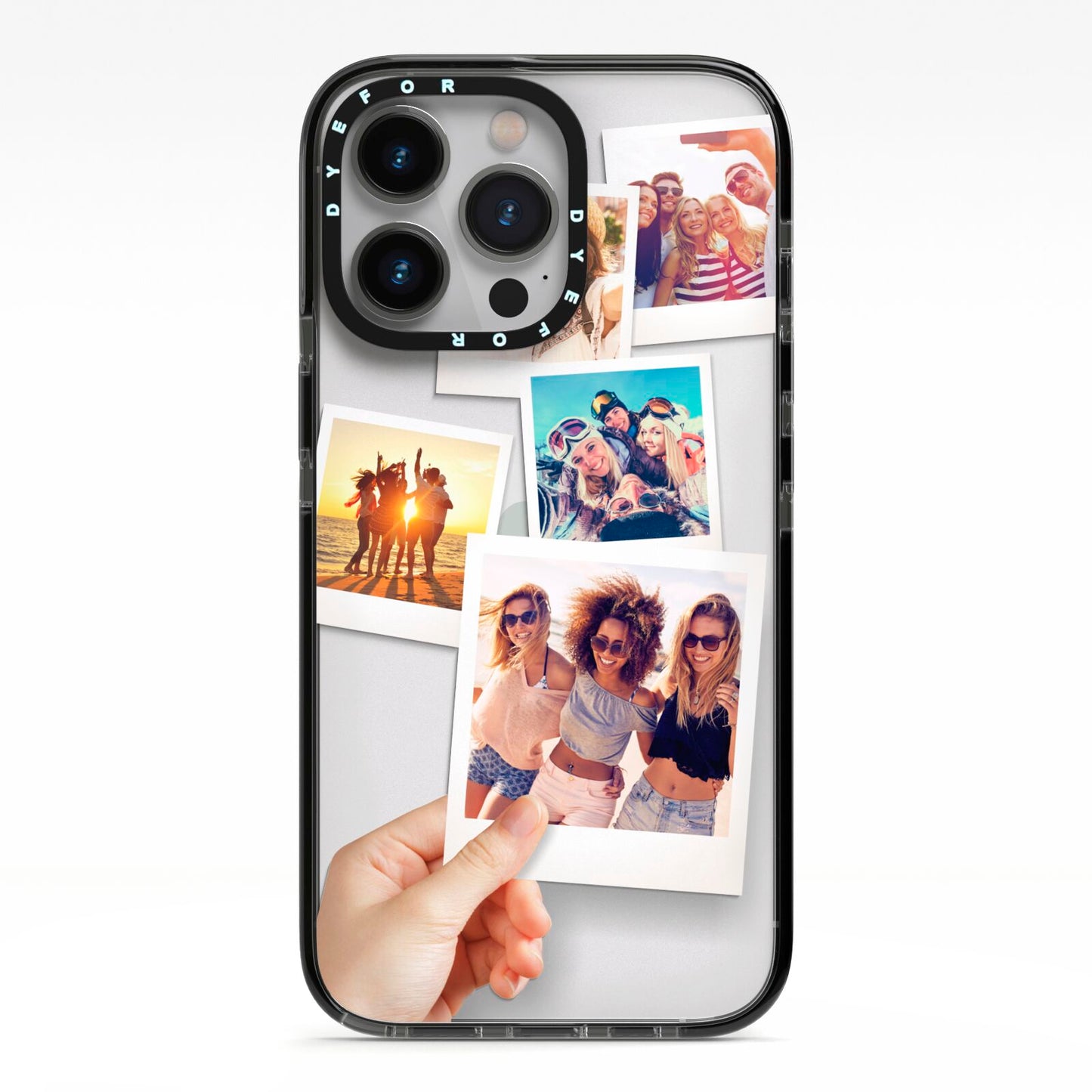 Hand Holding Photo Montage Upload iPhone 13 Pro Black Impact Case on Silver phone