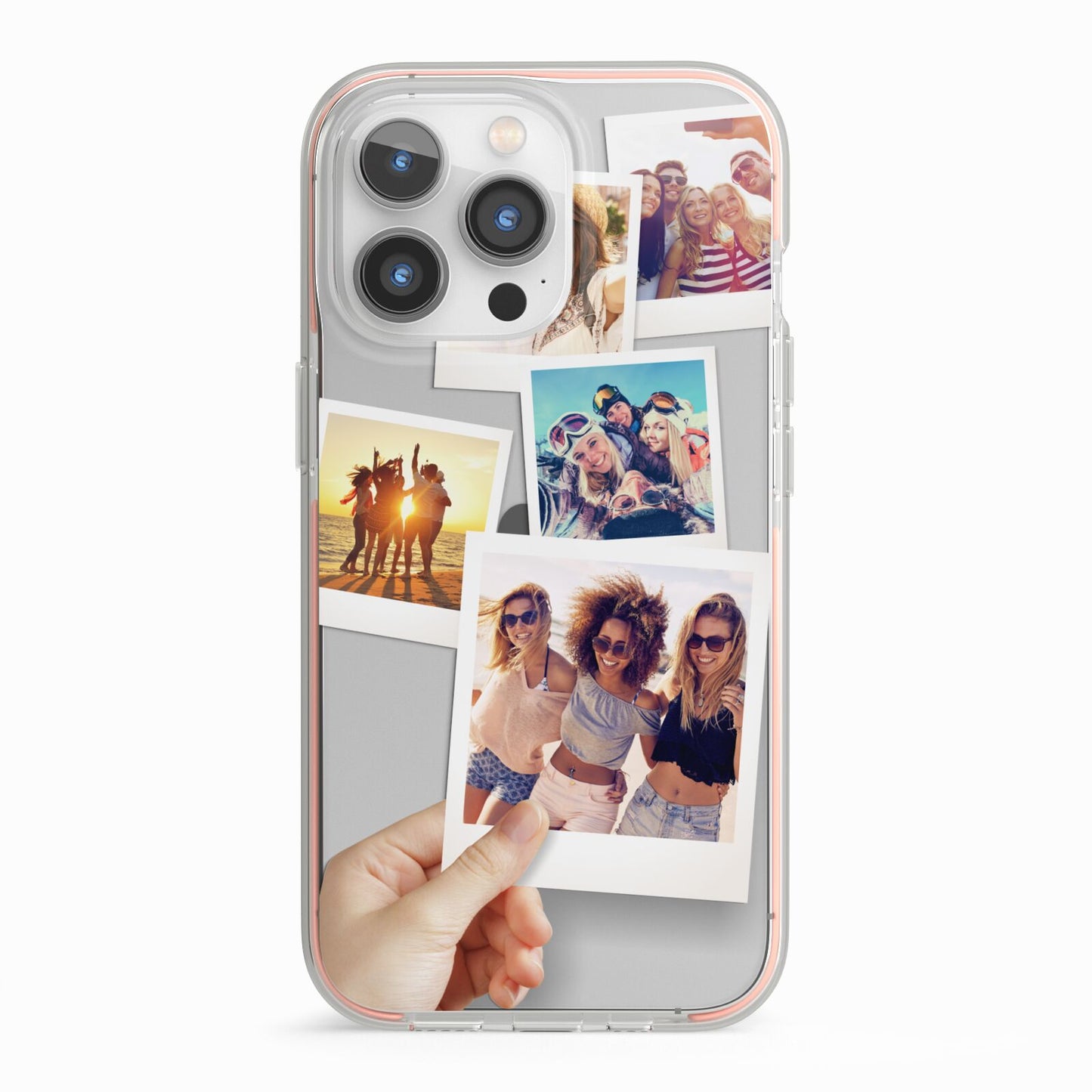 Hand Holding Photo Montage Upload iPhone 13 Pro TPU Impact Case with Pink Edges