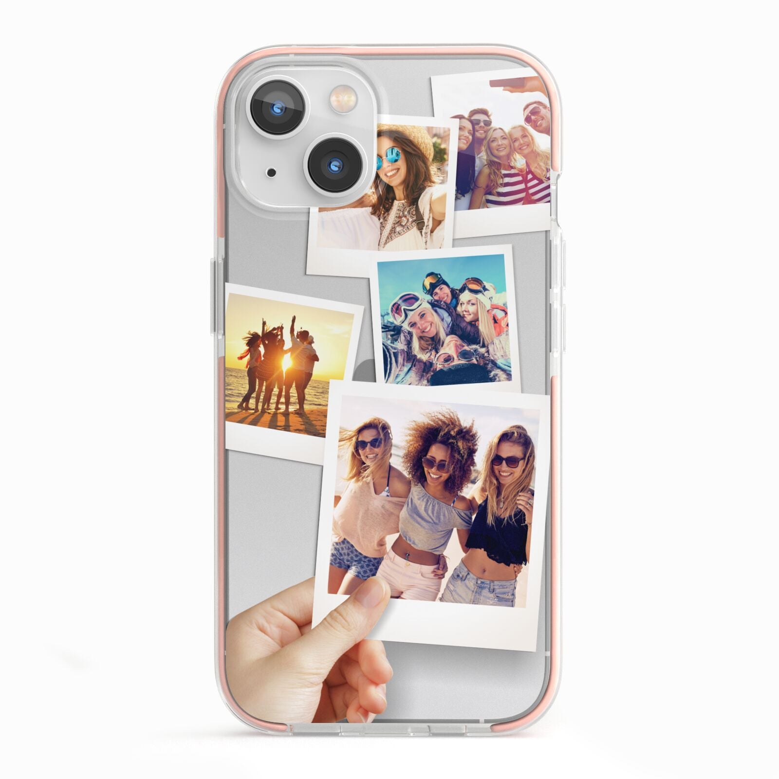 Hand Holding Photo Montage Upload iPhone 13 TPU Impact Case with Pink Edges