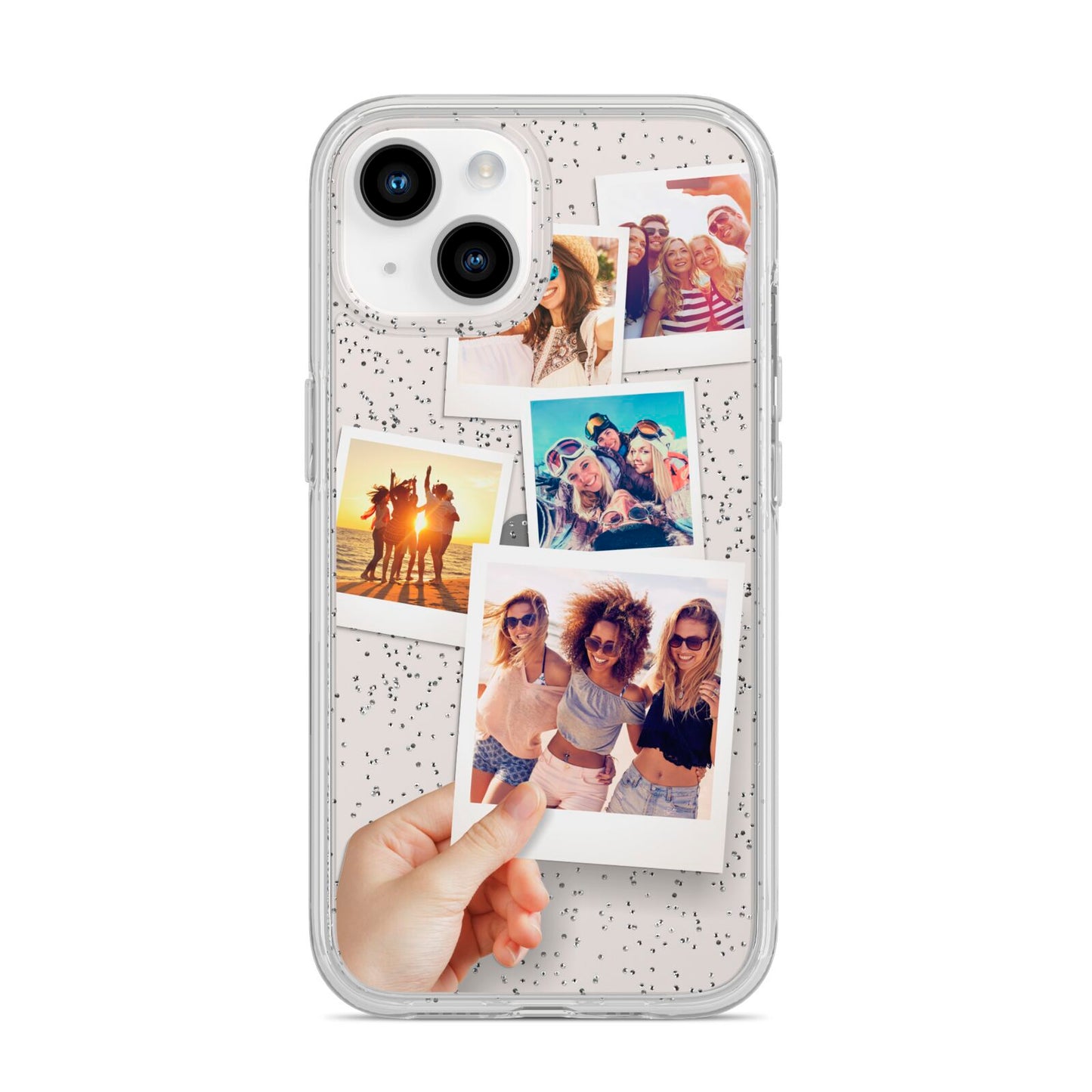 Hand Holding Photo Montage Upload iPhone 14 Glitter Tough Case Starlight