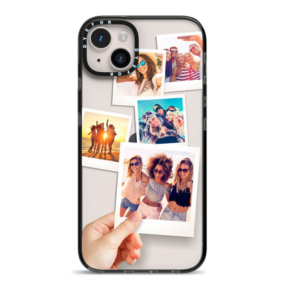 Hand Holding Photo Montage Upload iPhone 14 Plus Black Impact Case on Silver phone