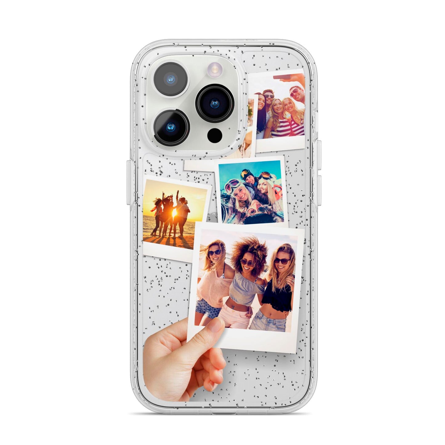 Hand Holding Photo Montage Upload iPhone 14 Pro Glitter Tough Case Silver