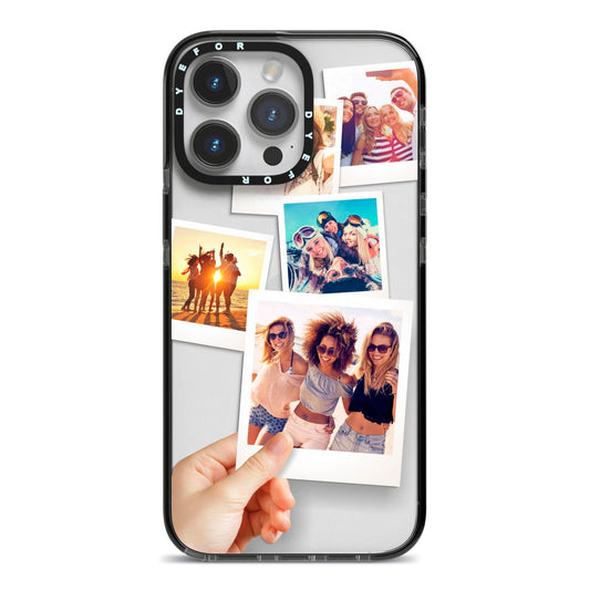 Hand Holding Photo Montage Upload iPhone 14 Pro Max Black Impact Case on Silver phone