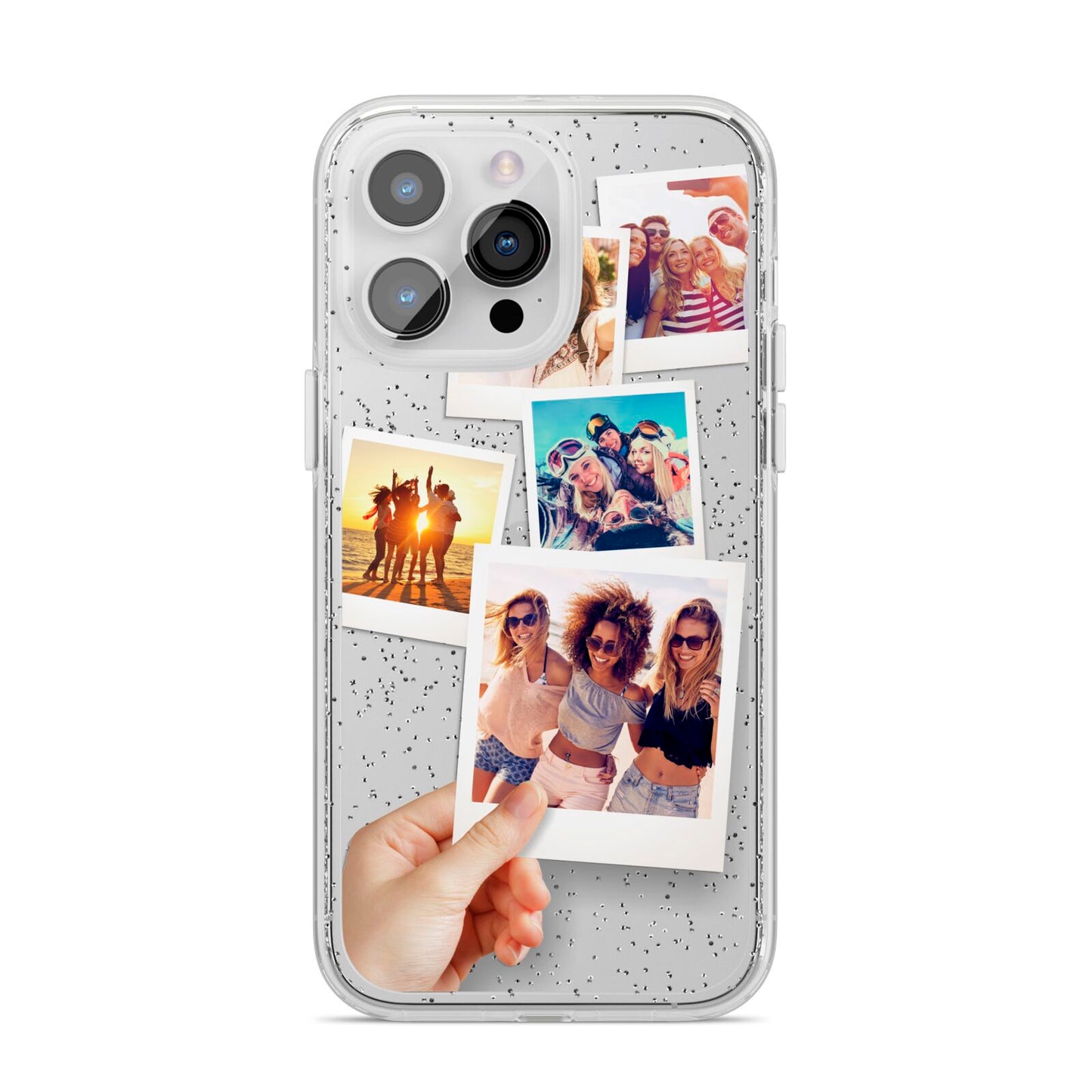 Hand Holding Photo Montage Upload iPhone 14 Pro Max Glitter Tough Case Silver