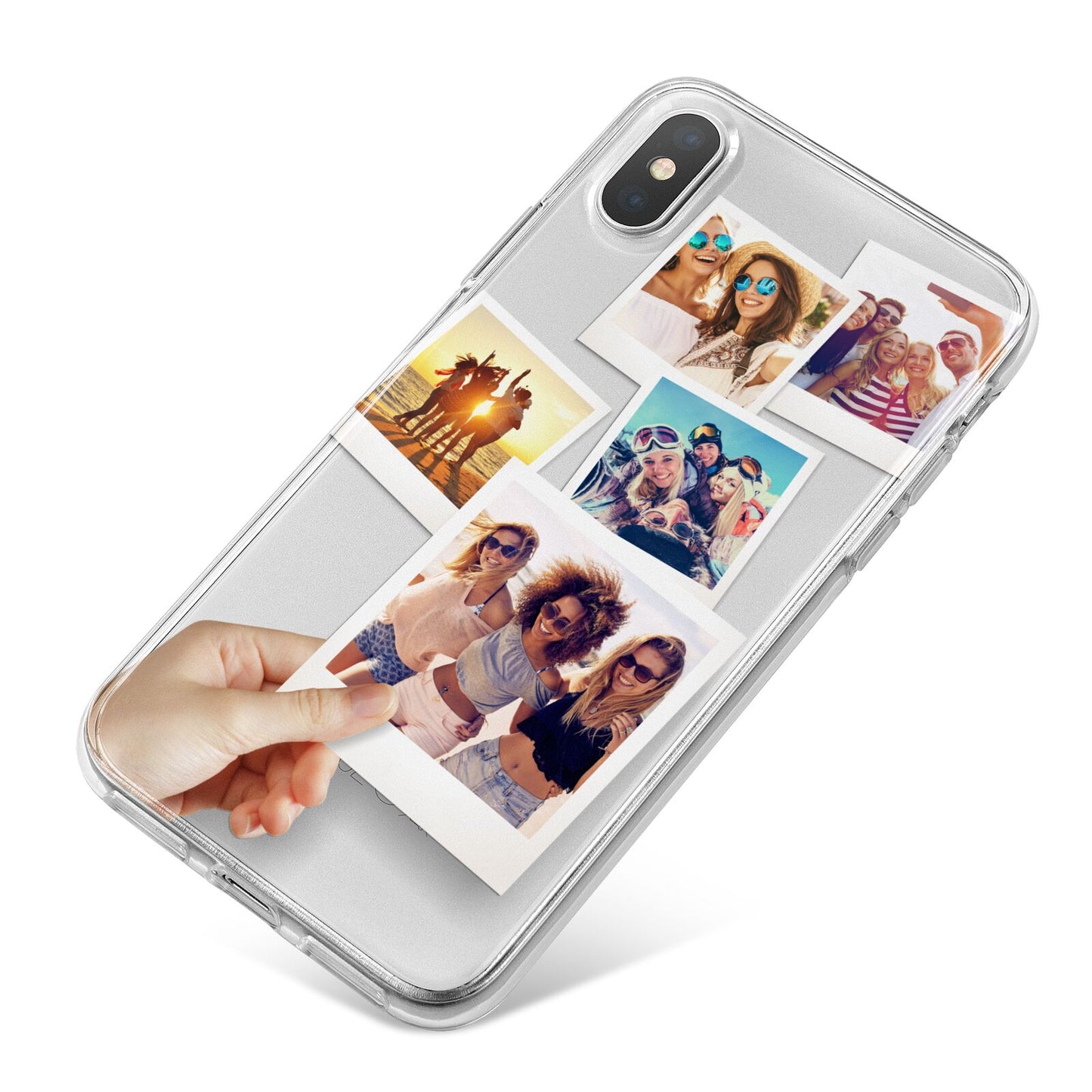 Hand Holding Photo Montage Upload iPhone X Bumper Case on Silver iPhone