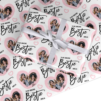 Happy Birthday Bestie Photo Upload Custom Wrapping Paper
