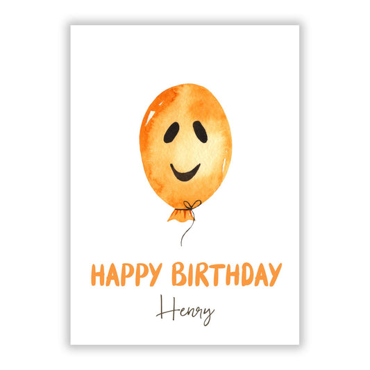 Happy Birthday Orange Halloween Balloon A5 Flat Greetings Card