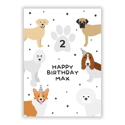 Happy Birthday Personalised Dogs A5 Flat Greetings Card
