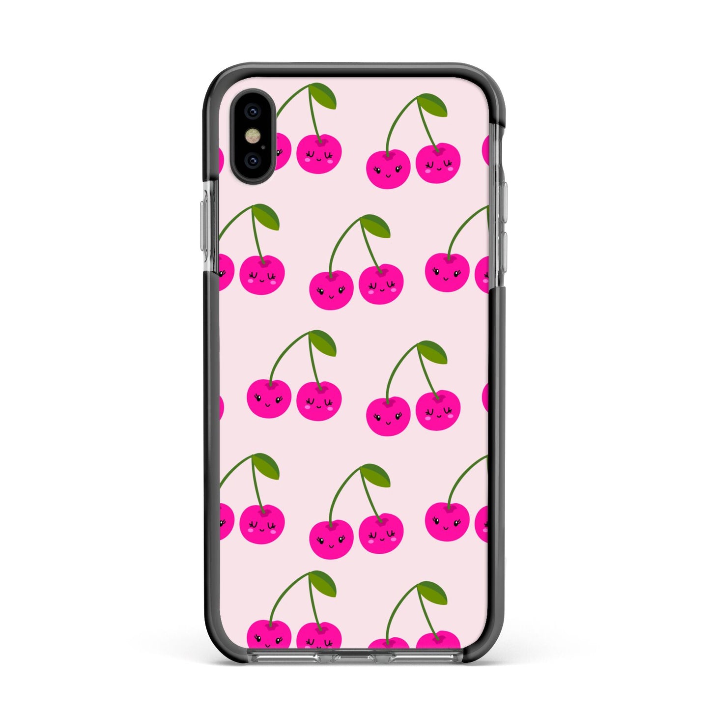 Happy Cherry Apple iPhone Xs Max Impact Case Black Edge on Black Phone