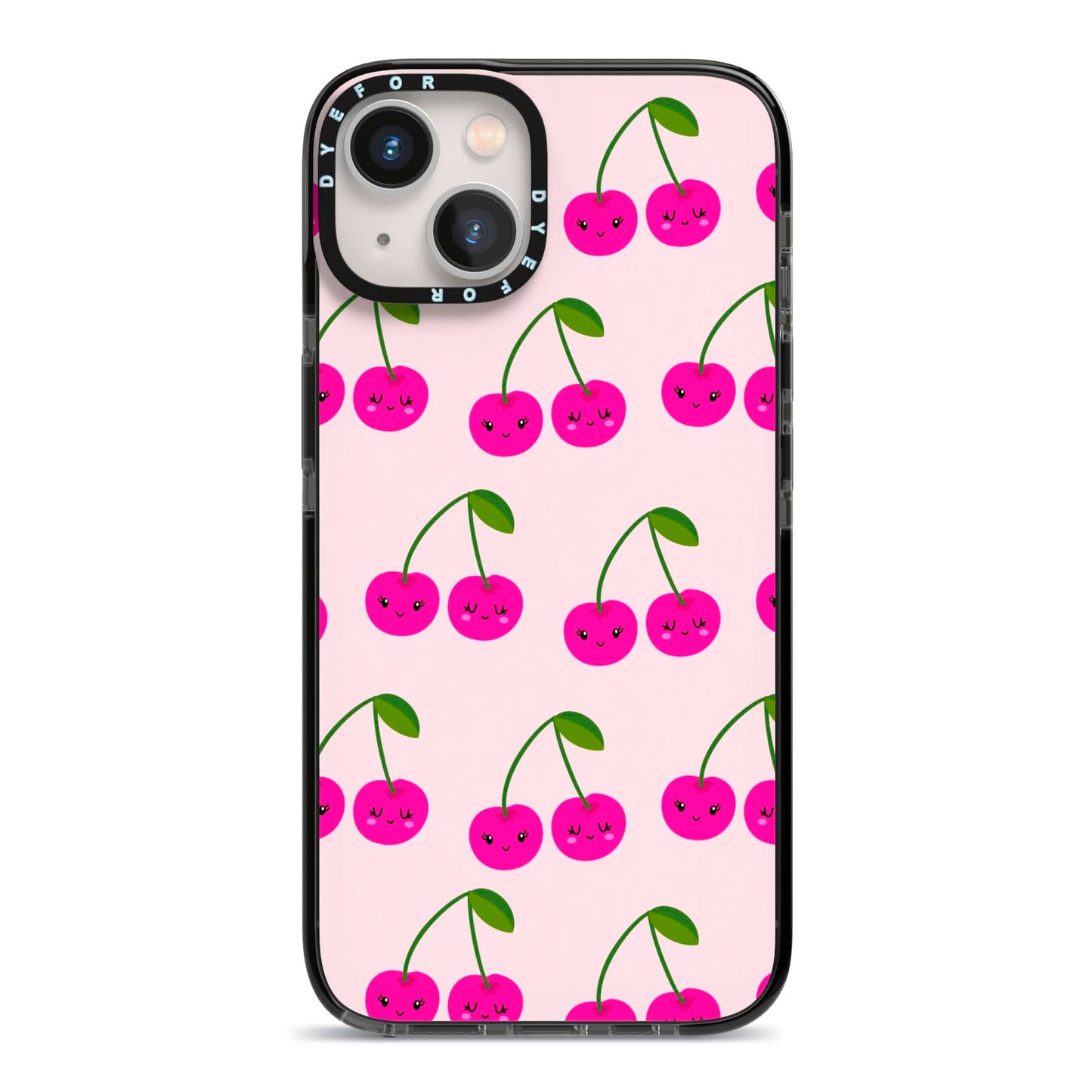Happy Cherry iPhone 13 Black Impact Case on Silver phone