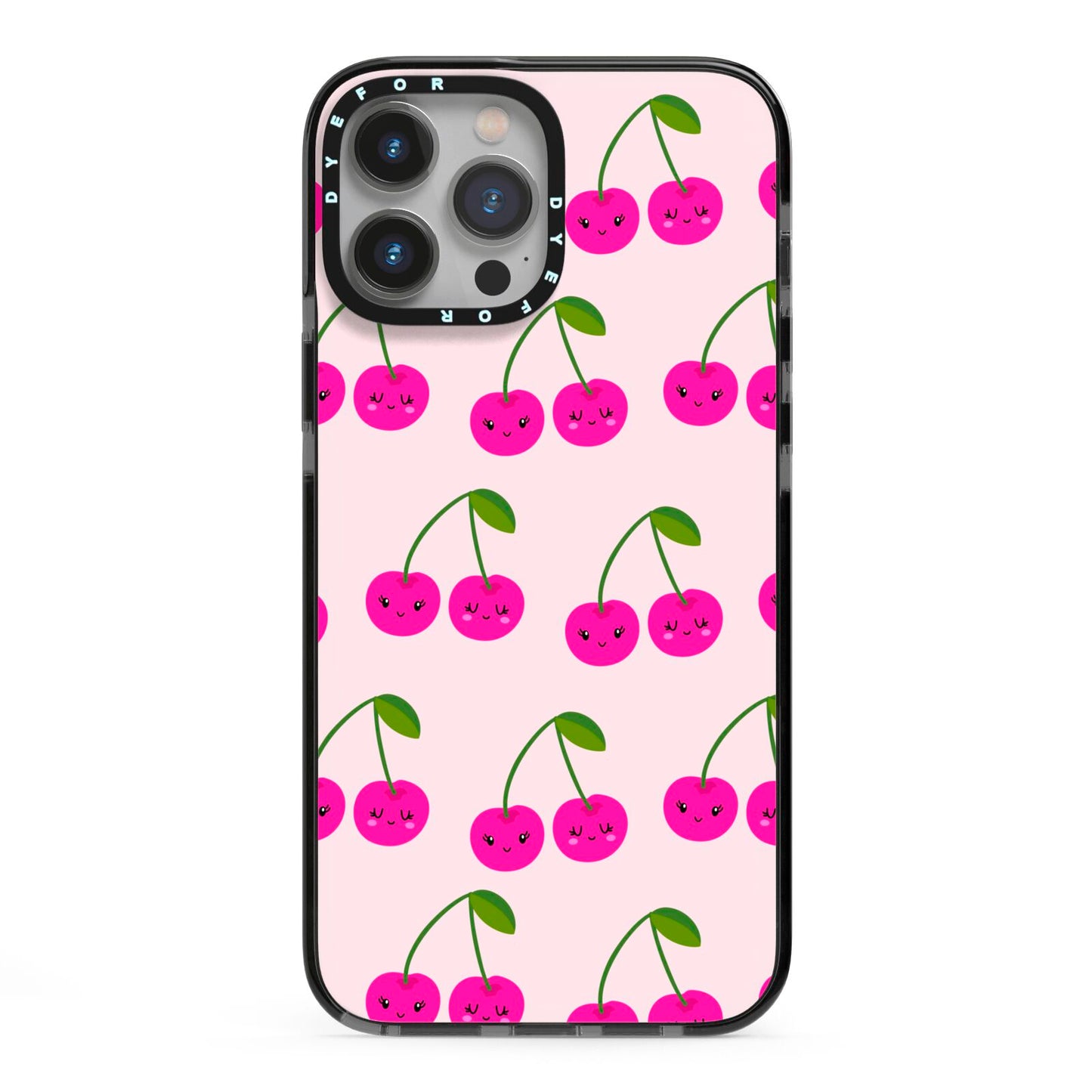 Happy Cherry iPhone 13 Pro Max Black Impact Case on Silver phone