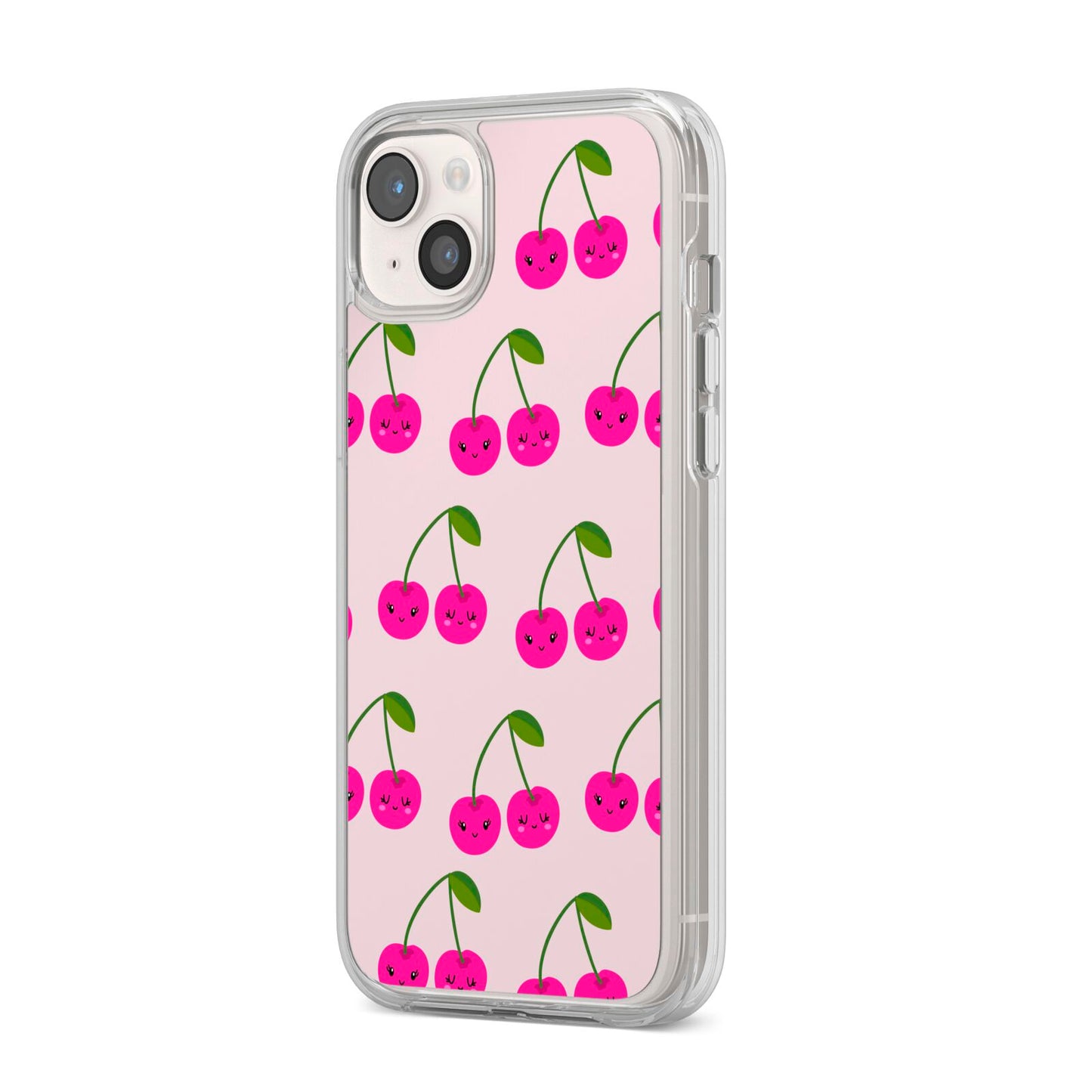 Happy Cherry iPhone 14 Plus Clear Tough Case Starlight Angled Image
