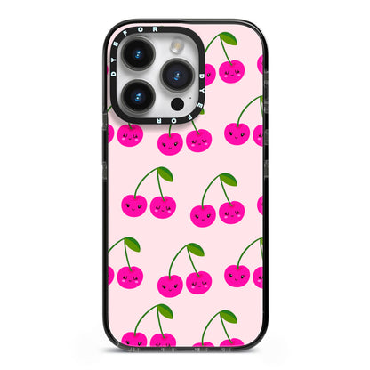 Happy Cherry iPhone 14 Pro Black Impact Case on Silver phone