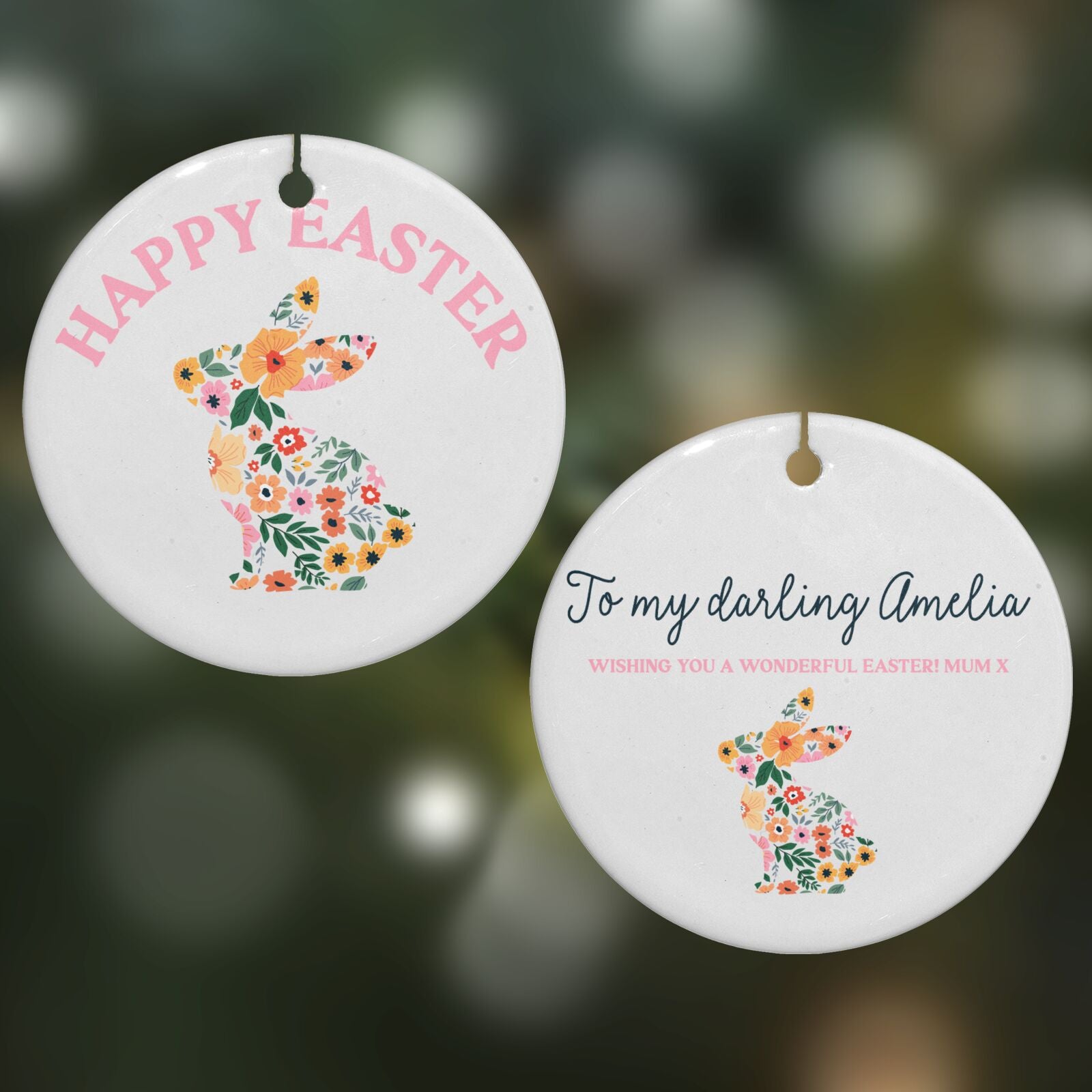 Happy Easter Round Decoration on Christmas Background