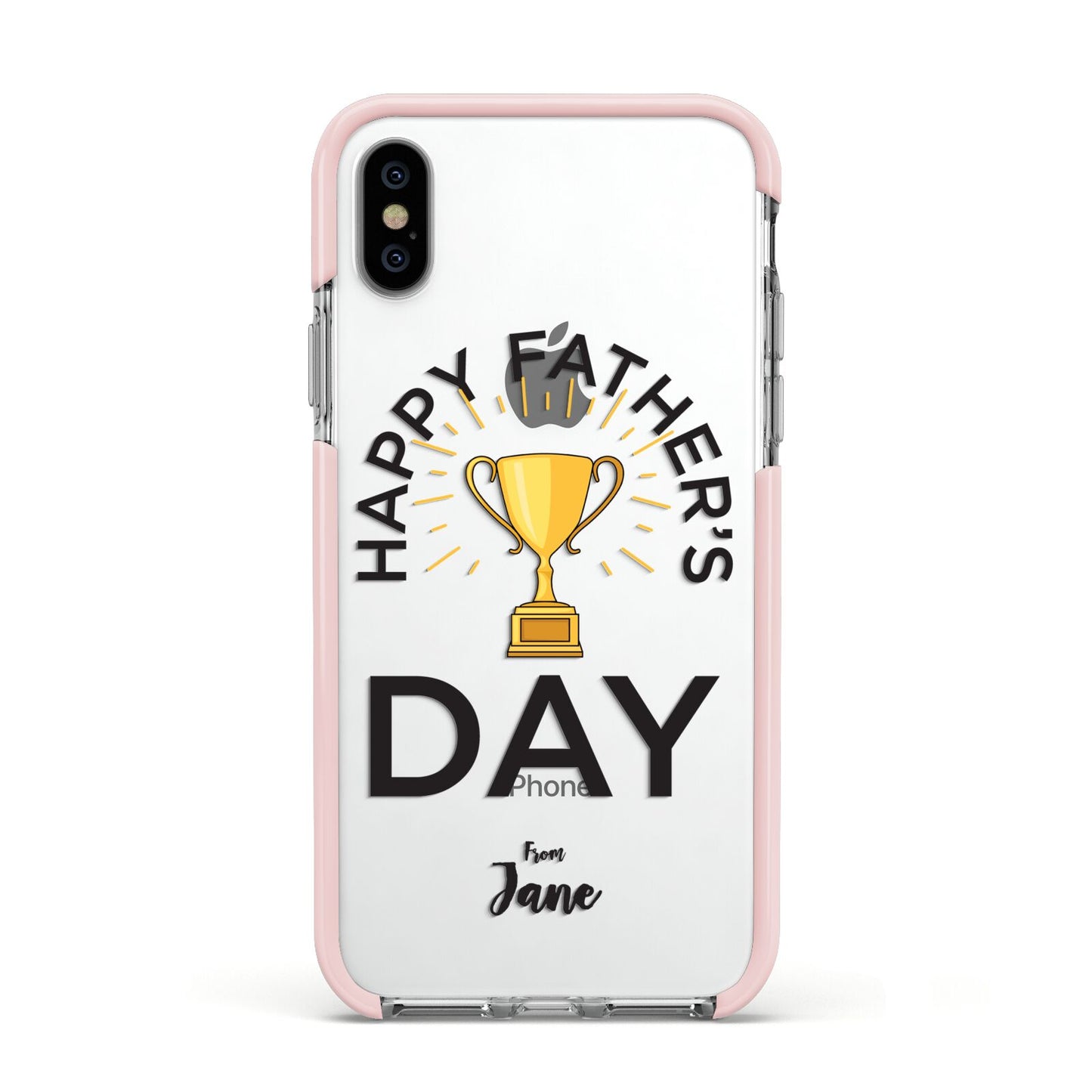 Happy Fathers Day Apple iPhone Xs Impact Case Pink Edge on Silver Phone