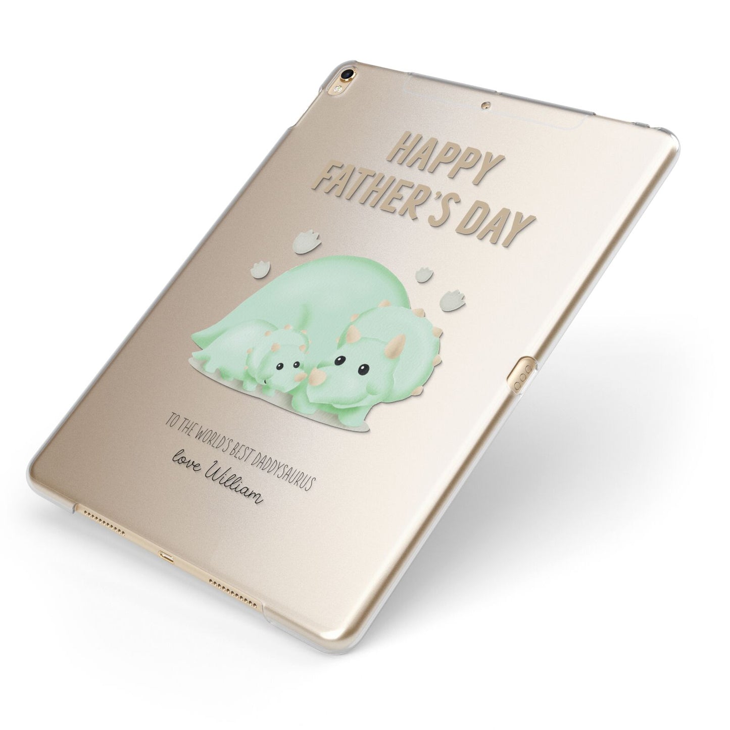 Happy Fathers Day Custom Triceratops Apple iPad Case on Gold iPad Side View