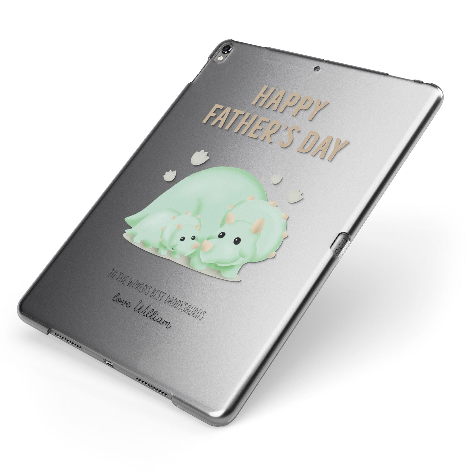 Happy Fathers Day Custom Triceratops Apple iPad Case on Grey iPad Side View