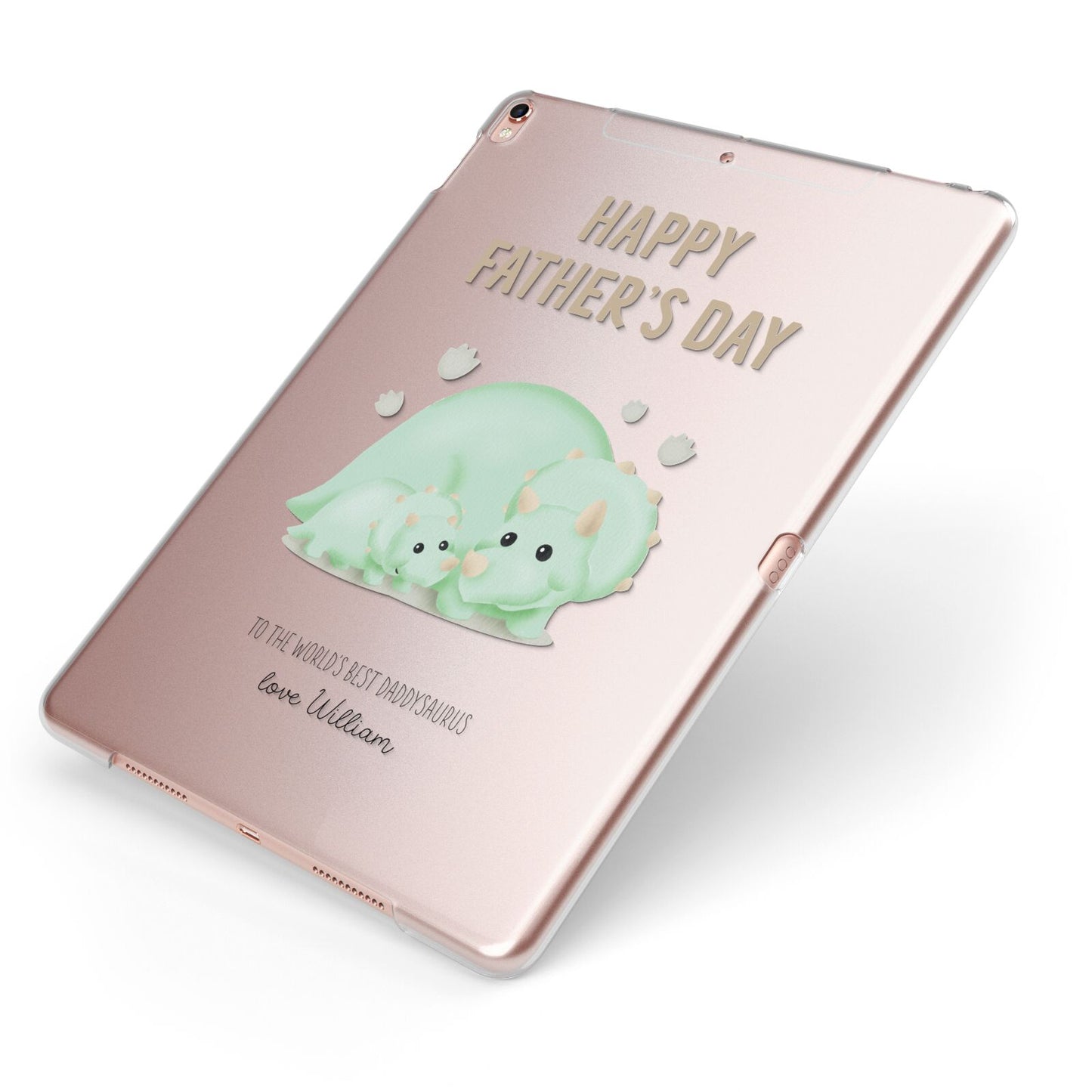 Happy Fathers Day Custom Triceratops Apple iPad Case on Rose Gold iPad Side View
