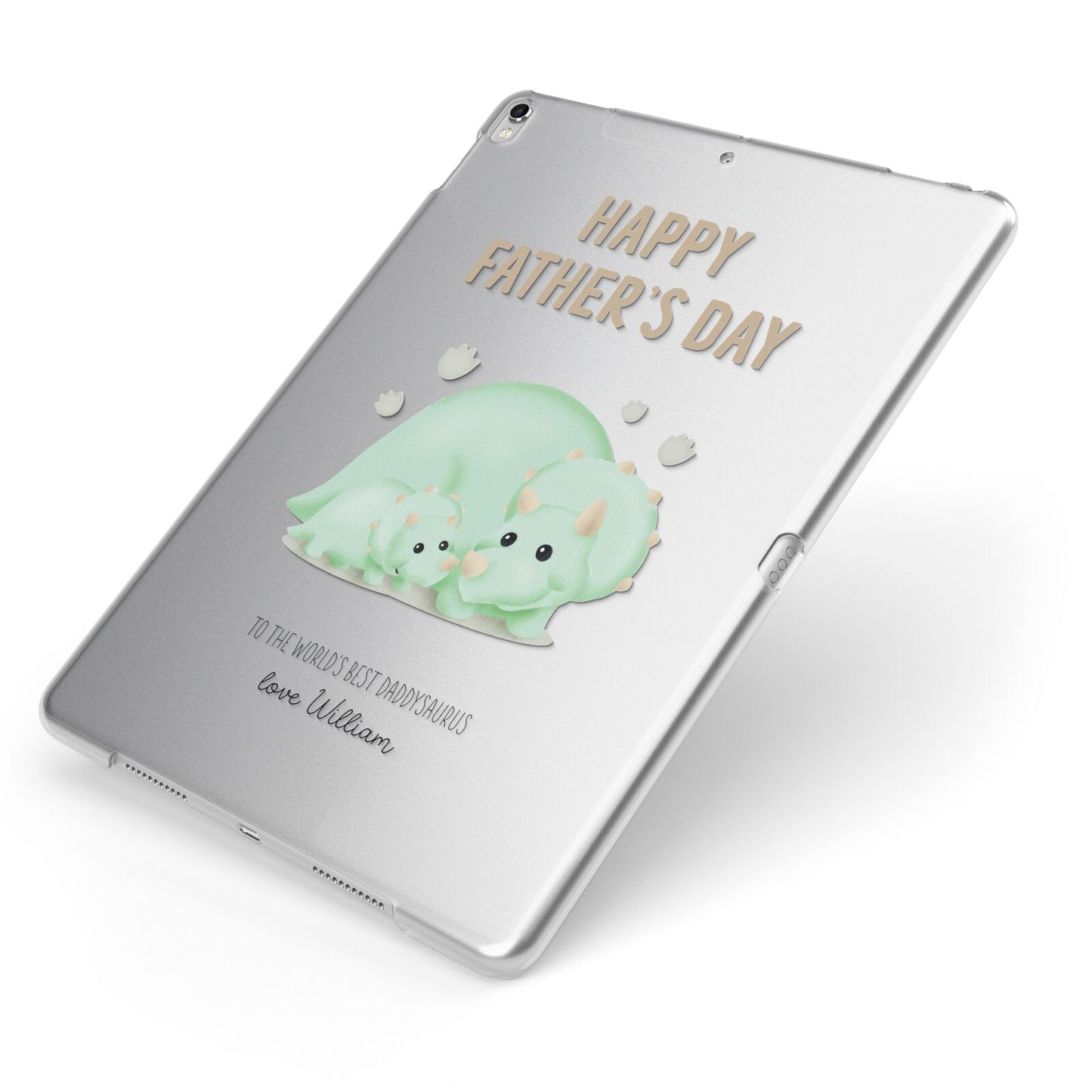 Happy Fathers Day Custom Triceratops Apple iPad Case on Silver iPad Side View