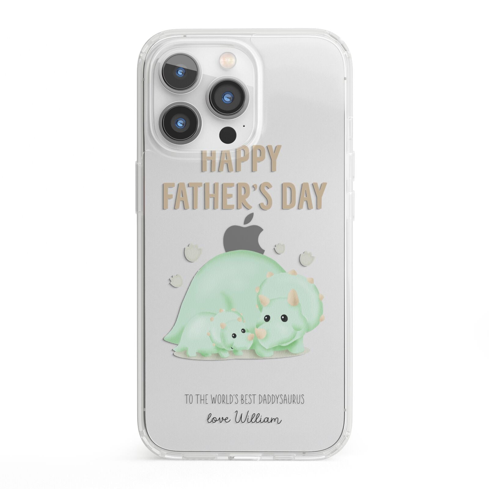 Happy Fathers Day Custom Triceratops iPhone 13 Pro Clear Bumper Case